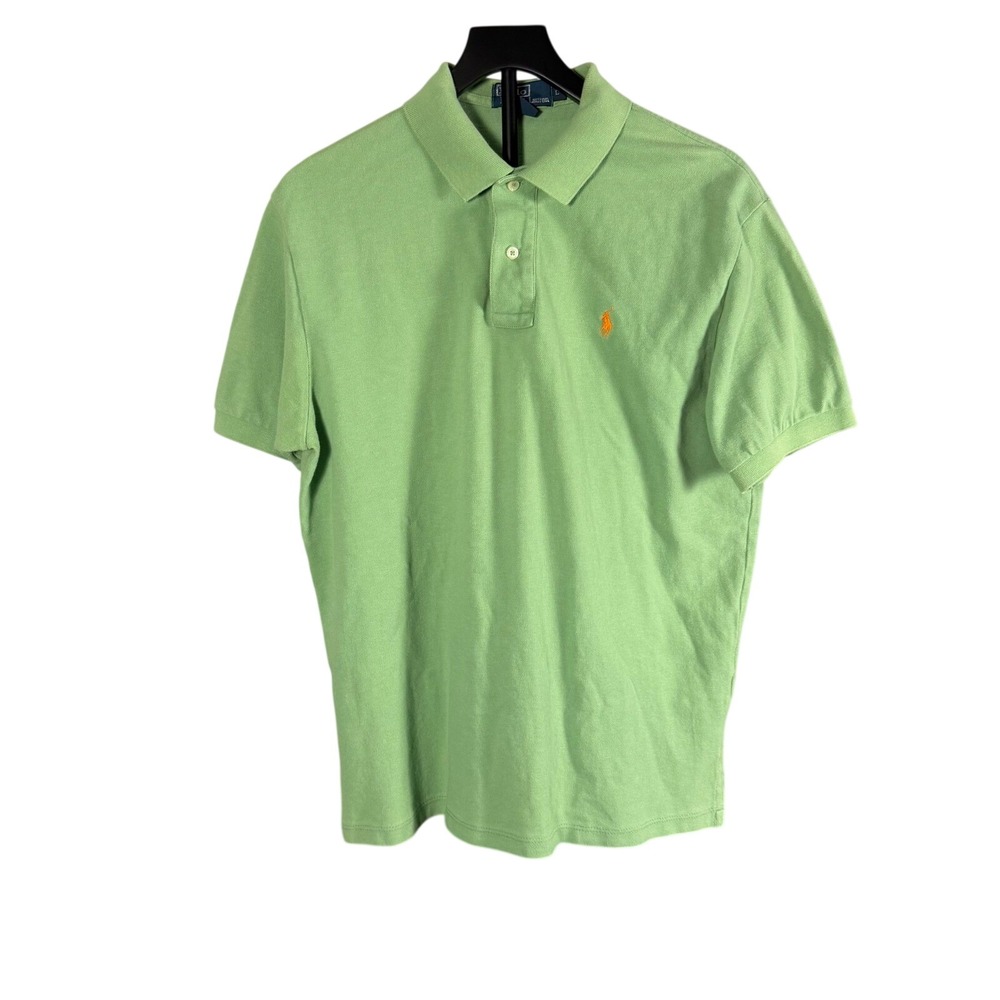 Polo Ralph Lauren Mens Large Green Short Sleeve Pique Polo Shirt Orange Pony Log